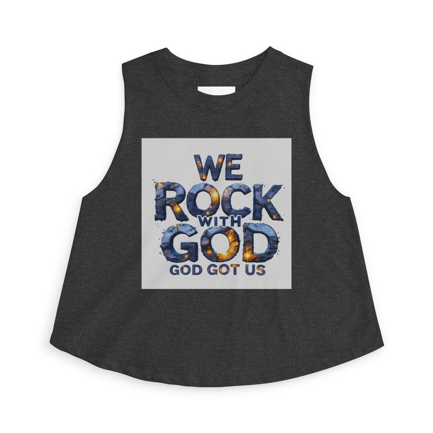 Women's Crop Top — "We Rock With God" Christian Faith Graphic Crop Tank
