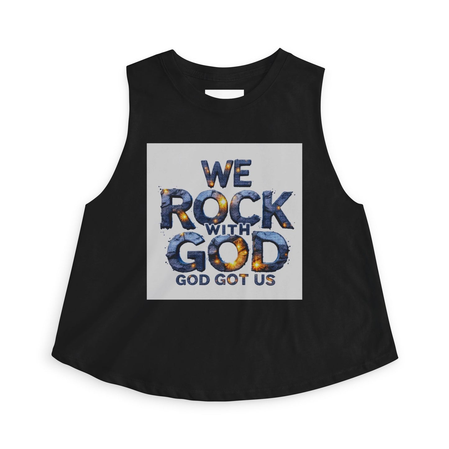 Women's Crop Top — "We Rock With God" Christian Faith Graphic Crop Tank