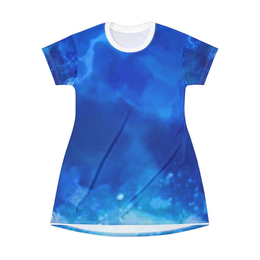 Ocean Vibe T-Shirt Dress, Perfect for Summer, Beach Days, Resort Wear, Casual Outings, Women's Fashion, AOP Dress