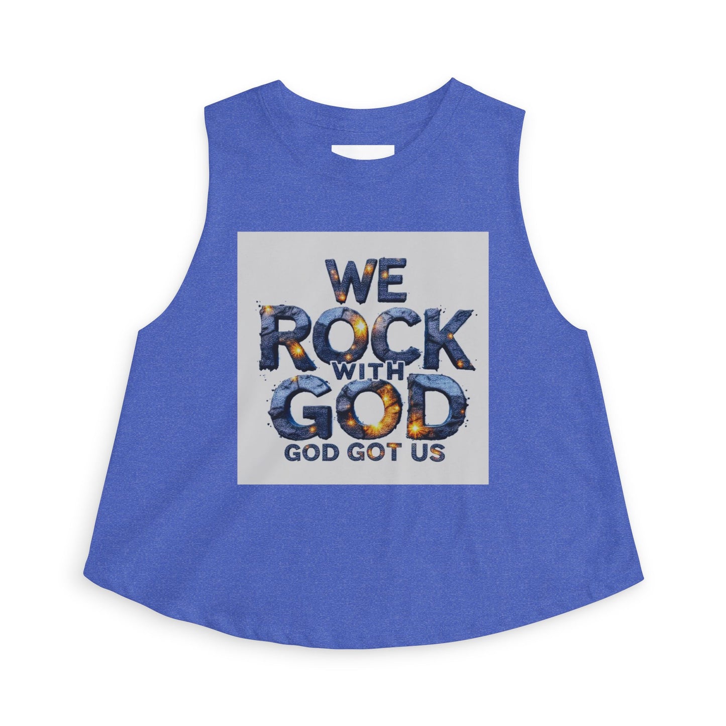 Women's Crop Top — "We Rock With God" Christian Faith Graphic Crop Tank