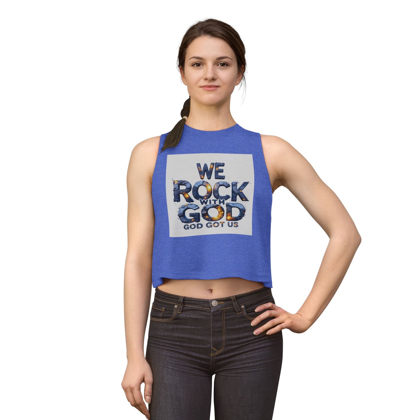 Women's Crop Top — "We Rock With God" Christian Faith Graphic Crop Tank