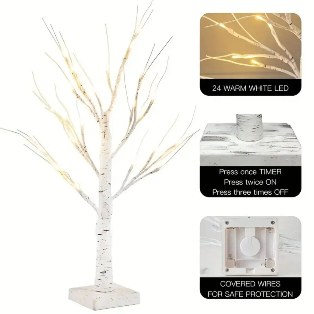 1PC USB Battery Birch Tree Light 24in/60cm Artificial Tree For Christmas Halloween Thanksgiving Decoration Landscape Tree Lamp