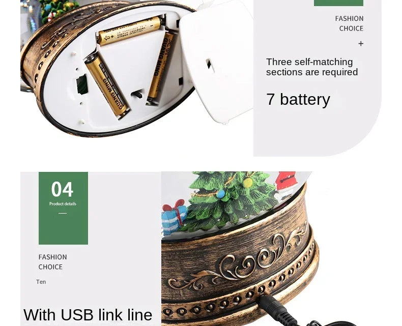 Christmas Crystal Ball Music Box – Santa Claus Snow Globe with Lights