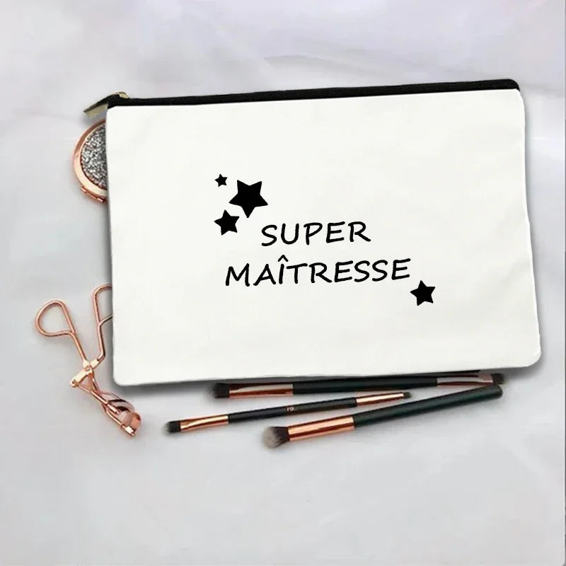 Women Cosmetic Bag teacher Gifts Thank You Mistress Print Makeup Bags Bachelorette Party Neceser Zipper Toiletry Organizer