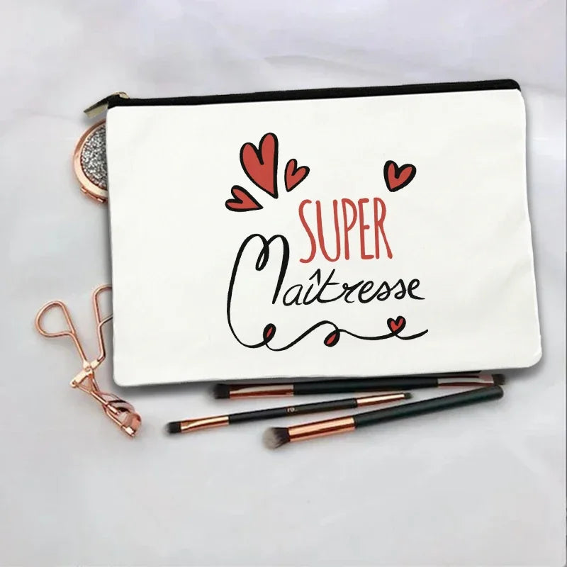 Women Cosmetic Bag teacher Gifts Thank You Mistress Print Makeup Bags Bachelorette Party Neceser Zipper Toiletry Organizer