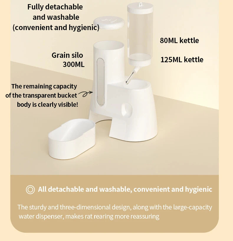 Hamster Water Feeder Small Animal Automatic Dispenser Drinking Water Bottle Bowls Dish with Food Container for Guinea Pig Rat