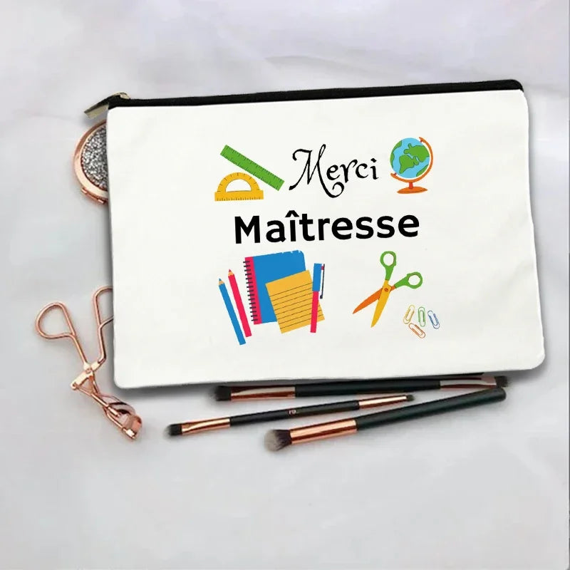 Women Cosmetic Bag teacher Gifts Thank You Mistress Print Makeup Bags Bachelorette Party Neceser Zipper Toiletry Organizer