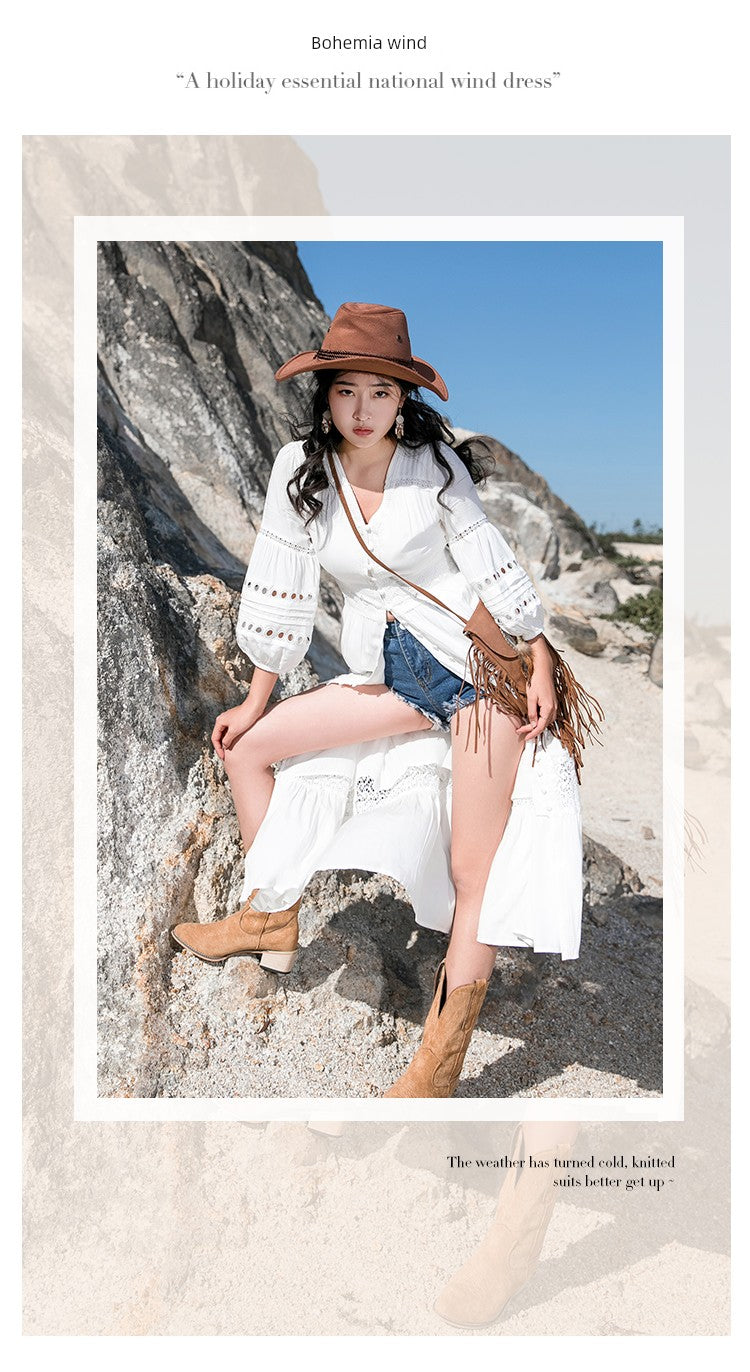 White Elegant Thai-Inspired Slim Dress – Retro Beach Resort Style