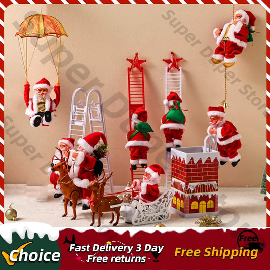 Christmas Decoration Electric Ladder Santa Claus Climbing Beads Santa Claus Children's Gift Mall Christmas Tree Decoration