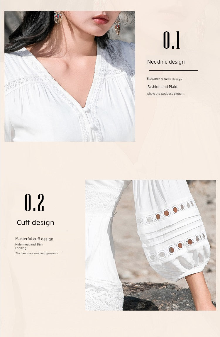 White Elegant Thai-Inspired Slim Dress – Retro Beach Resort Style