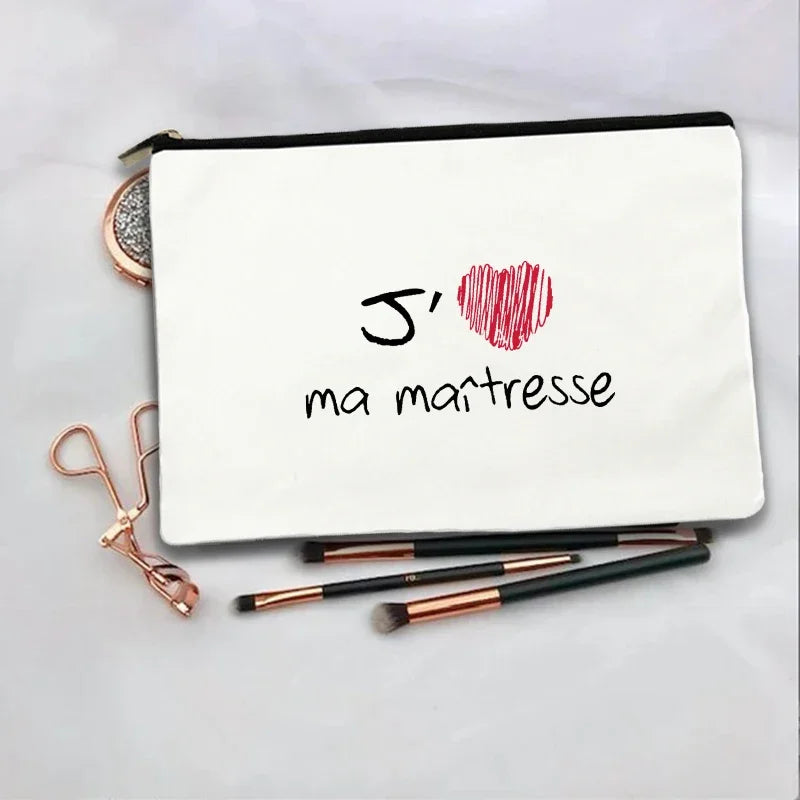 Women Cosmetic Bag teacher Gifts Thank You Mistress Print Makeup Bags Bachelorette Party Neceser Zipper Toiletry Organizer