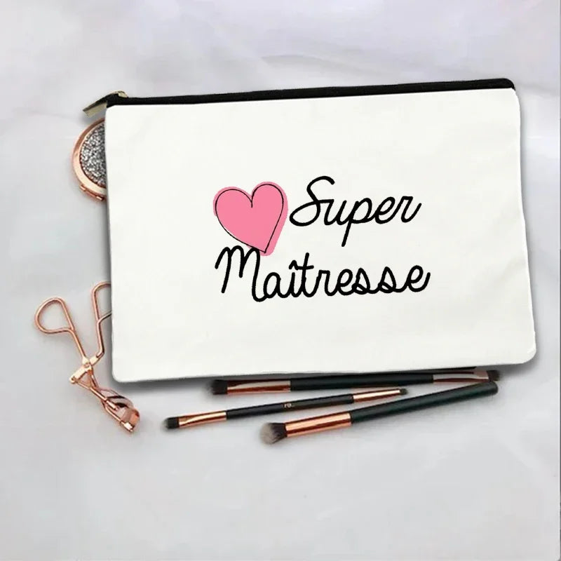 Women Cosmetic Bag teacher Gifts Thank You Mistress Print Makeup Bags Bachelorette Party Neceser Zipper Toiletry Organizer