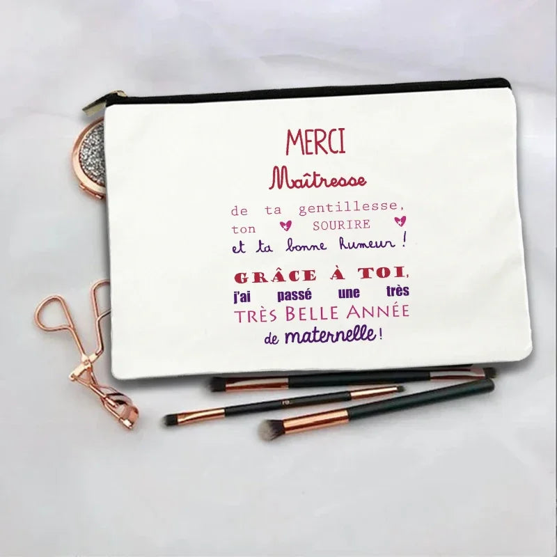Women Cosmetic Bag teacher Gifts Thank You Mistress Print Makeup Bags Bachelorette Party Neceser Zipper Toiletry Organizer