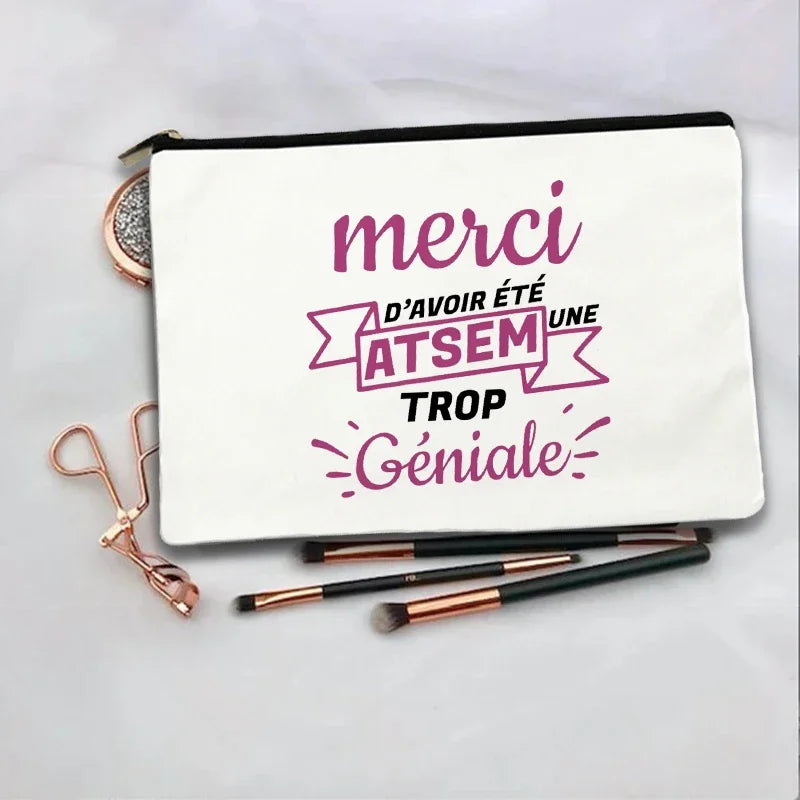 Women Cosmetic Bag teacher Gifts Thank You Mistress Print Makeup Bags Bachelorette Party Neceser Zipper Toiletry Organizer