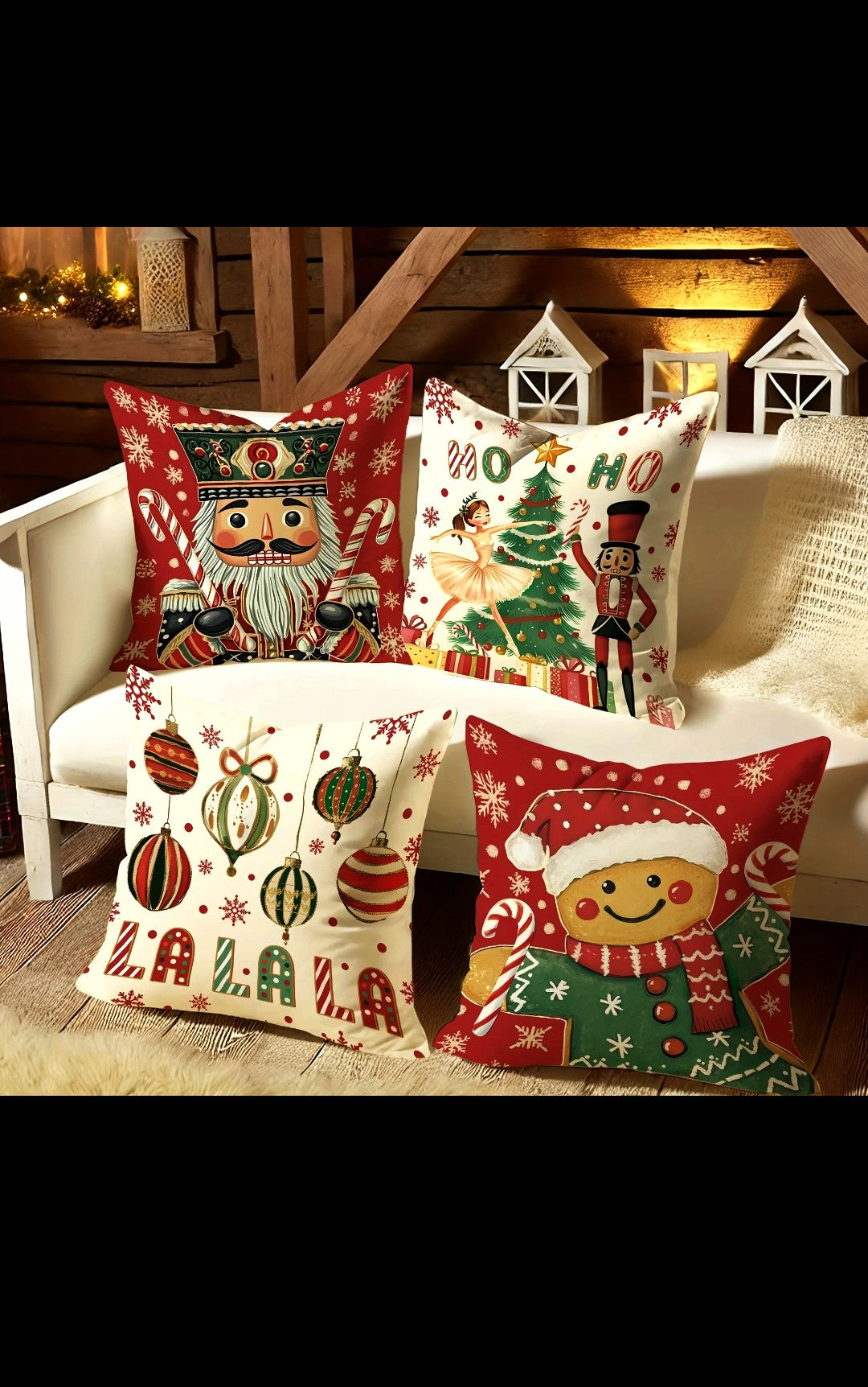Christmas Magic: Festive Nutcracker, Gingerbread, and Ornament-Printed Pillowcases sofas, bedroom pillow covers, holiday gifts