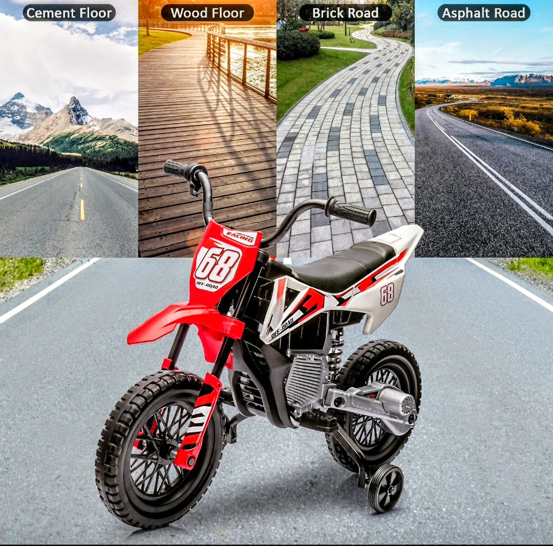 12V Kids Electric Dirt Bike Electric Motorcycle with Twist Grip Throttle, Training Wheels, Ride On Motorcycle for Kids