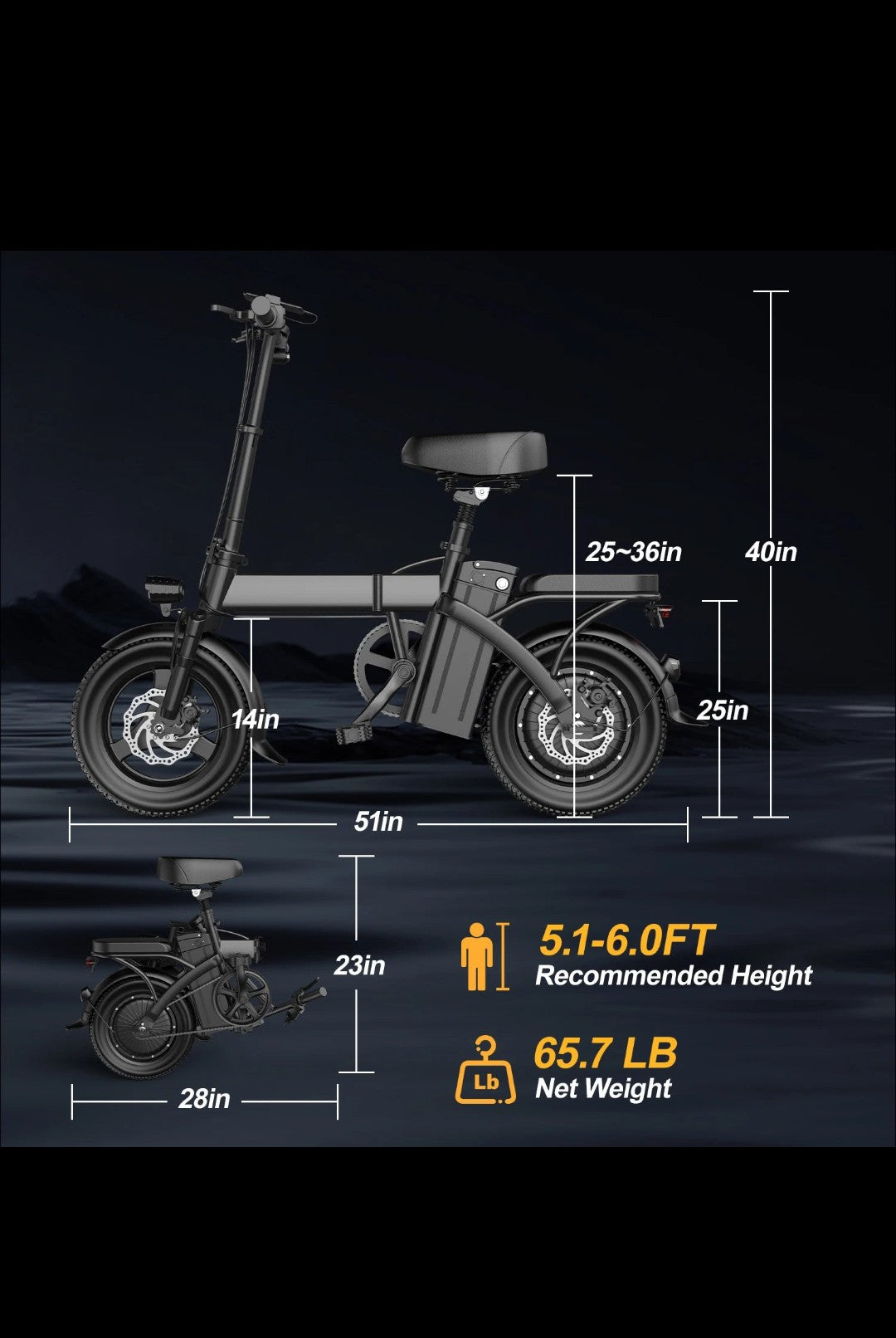 500W Folding Electric Motorcycles Bike, 48V 20AH/15AH/10Ah Removable Battery, 14'' Foldable EBike For Commuting And Traveling