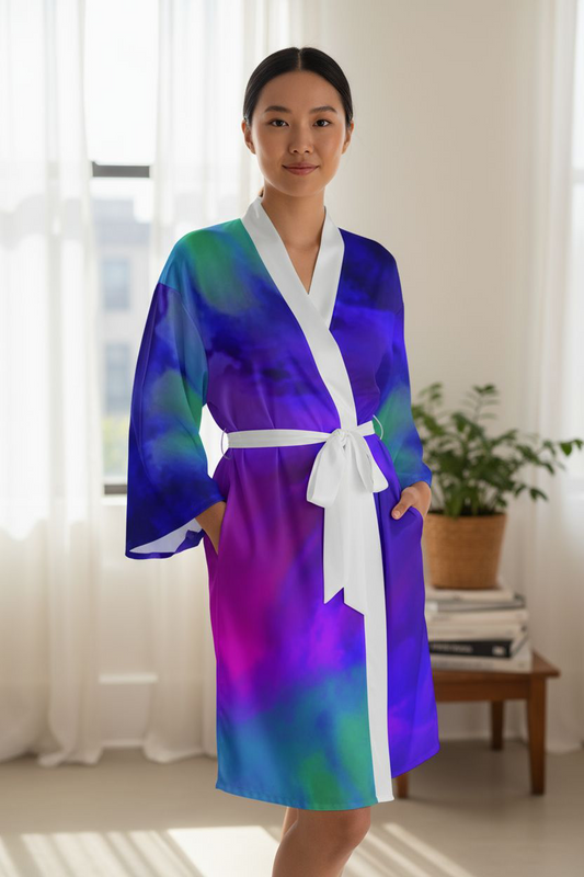Vibrant Long Sleeve Kimono Robe, Cozy Lounge Wear, Bohemian Fashion, Colorful Bathrobe, Unique Gift for Her, Meditation Wear, Festival Style